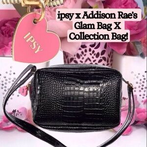 ipsy x Addison Rae’s Glam Bag X Collection Bag! Black Soft Croc Embossed *BNIP